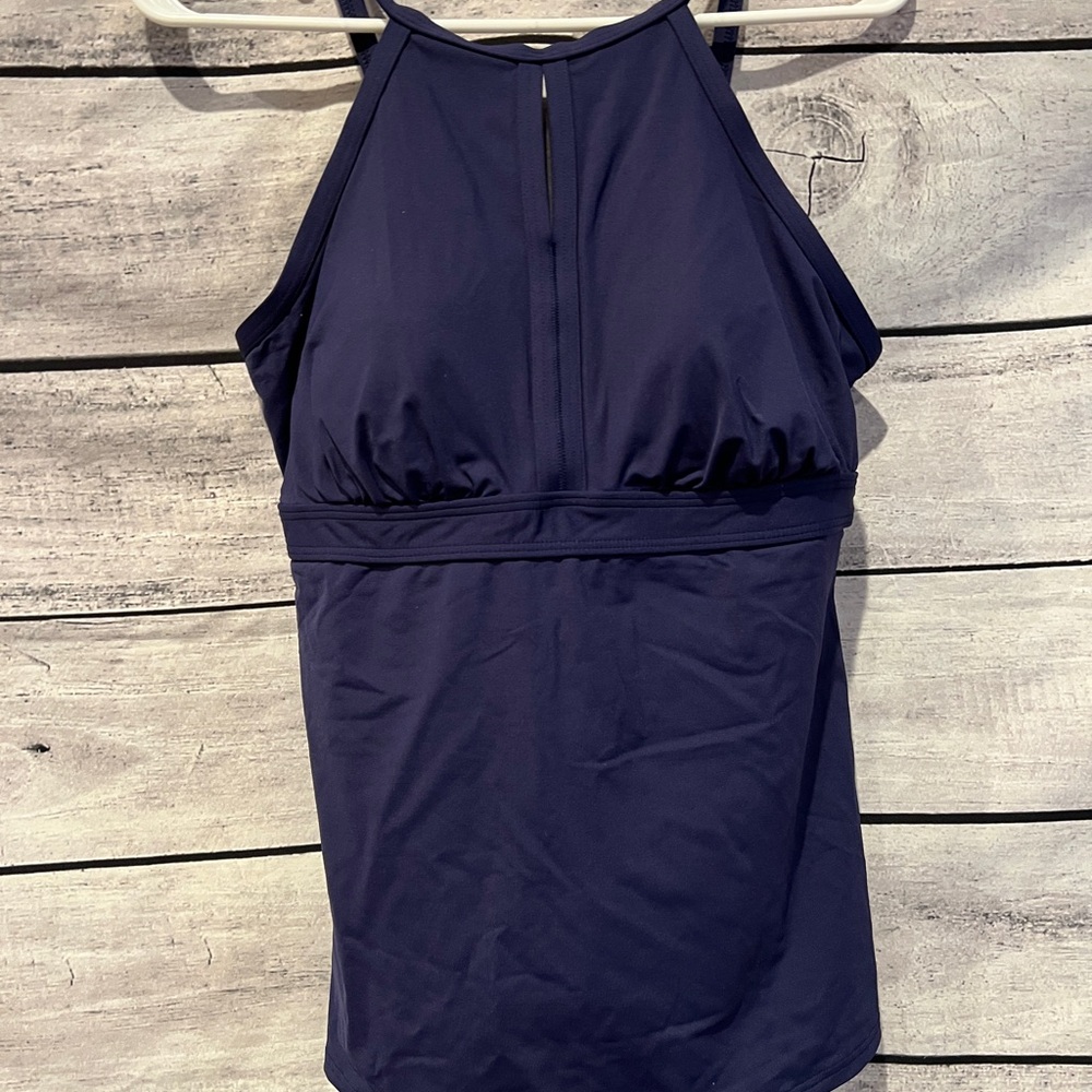 Lands' End Navy Blue Swimwear Halter Top Tankini Swim Size 12 L Long